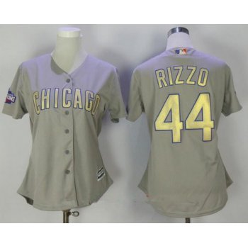 Women's Chicago Cubs #44 Anthony Rizzo Gray World Series Champions Gold Stitched MLB Majestic 2017 Cool Base Jersey