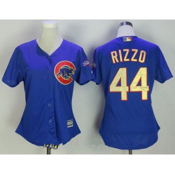 Women's Chicago Cubs #44 Anthony Rizzo Royal Blue World Series Champions Gold Stitched MLB Majestic 2017 Cool Base Jersey