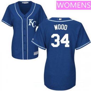 Women's Kansas City Royals #34 Travis Wood Navy Blue Alternate Stitched MLB Majestic Cool Base Jersey