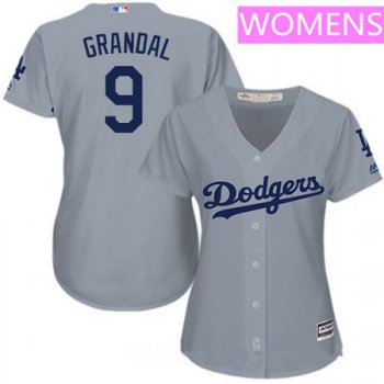 Women's Los Angeles Dodgers #9 Yasmani Grandal Gray Alternate Stitched MLB Majestic Cool Base Jersey
