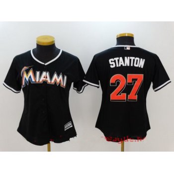 Women's Miami Marlins #27 Giancarlo Stanton Black Stitched MLB Majestic Cool Base Jersey