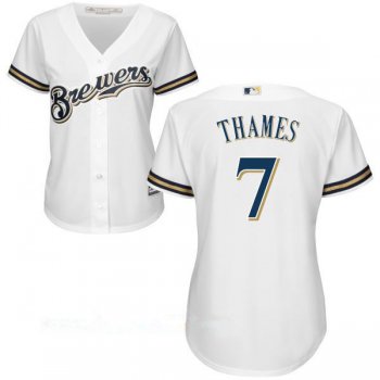 Women's Milwaukee Brewers #7 Eric Thames All White Stitched MLB Majestic Cool Base Jersey