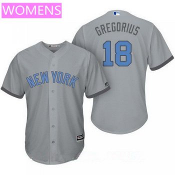 Women's New York Yankees #18 Didi Gregorius Gray With Baby Blue Father's Day Stitched MLB Majestic Cool Base Jersey