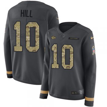 Nike Chiefs #10 Tyreek Hill Anthracite Salute to Service Long Sleeve Jersey