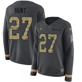 Nike Chiefs #27 Kareem Hunt Anthracite Salute to Service Long Sleeve Jersey