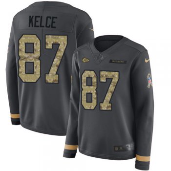 Nike Chiefs #87 Travis Kelce Anthracite Salute to Service Long Sleeve Jersey