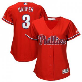 Women's Philadelphia Phillies #3 Bryce Harper Red Alternate Stitched MLB Majestic Cool Base Jersey