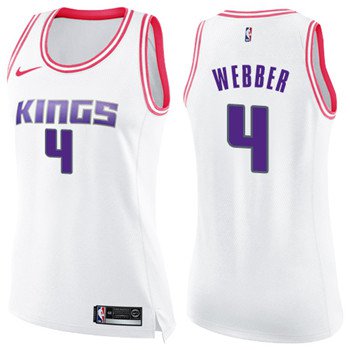 Women's Sacramento Kings #4 Chris Webber White Pink NBA Swingman Fashion Jersey