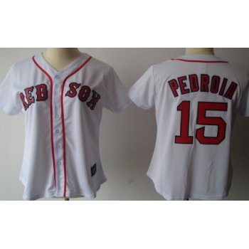 Boston Red Sox #15 Dustin Pedroia White With Red Womens Jersey