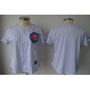 Chicago Cubs Blank White With Blue Pinstripe Womens Jersey