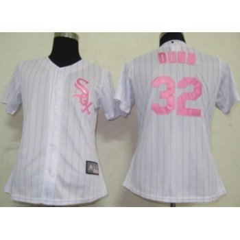 Chicago White Sox #32 Dunn White With Pink Pinstripe Womens Jersey