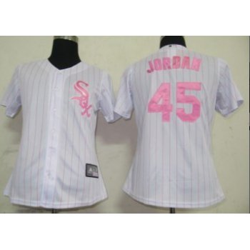 Chicago White Sox #45 Jordan White With Pink Pinstripe Womens Jersey
