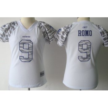 Dallas Cowboys #9 Tony Romo White Womens Zebra Field Flirt Fashion Jersey