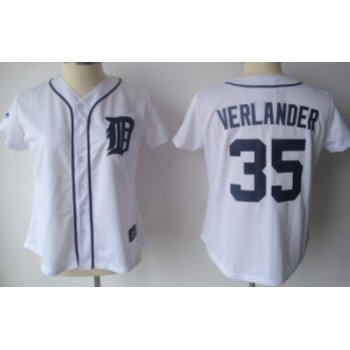 Detroit Tigers #35 Verlander White With Black Womens Jersey