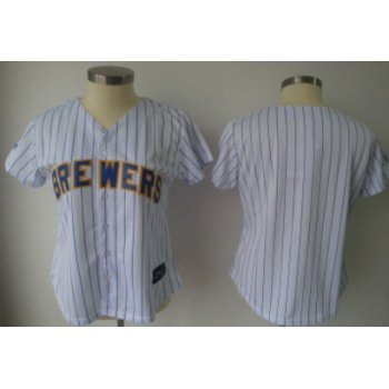 Milwaukee Brewers Blank White With Blue Womens Jersey