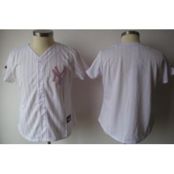 New York Yankees Blank White With Pink Pinstripe Womens Jersey