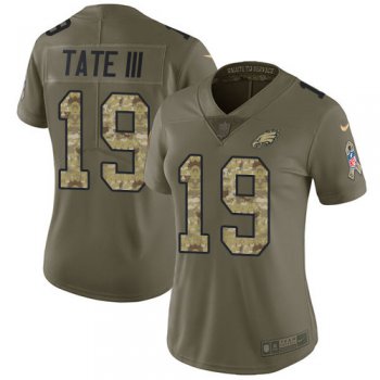 Nike Eagles #19 Golden Tate III Olive Camo Women's Stitched NFL Limited 2017 Salute to Service Jersey