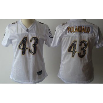 Pittsburgh Steelers #43 Polamalu White With Black Womens Sweetheart Jersey