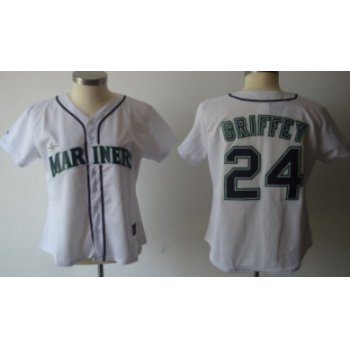 Seattle Mariners #24 Ken Griffey White With Green Womens Jersey