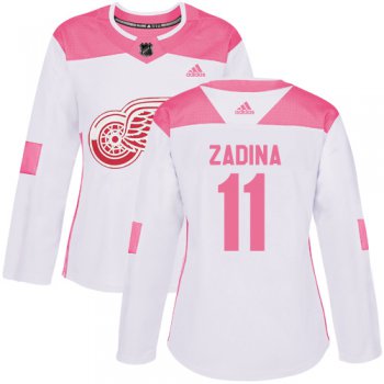 Women's Detroit Red Wings #11 Filip Zadina Authentic Adidas White Pink Fashion Jersey