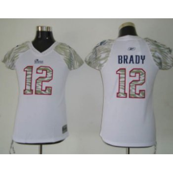 New England Patriots #12 Brady White Womens Zebra Field Flirt Fashion Jersey