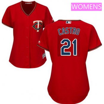 Women's Minnesota Twins #21 Jason Castro Scarlet Red Alternate Stitched MLB Majestic Cool Base Jersey