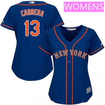 Women's New York Mets #13 Asdrubal Cabrera Royal Blue With Gray Stitched MLB Majestic Cool Base Jersey
