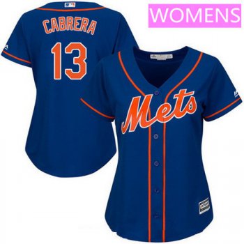 Women's New York Mets #13 Asdrubal Cabrera Royal Blue With Orange Stitched MLB Majestic Cool Base Jersey