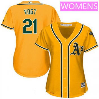 Women's Oakland Athletics #21 Stephen Vogt Yellow Alternate Stitched MLB Majestic Cool Base Jersey