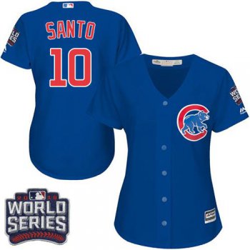 Cubs #10 Ron Santo Blue Alternate 2016 World Series Bound Women's Stitched MLB Jersey
