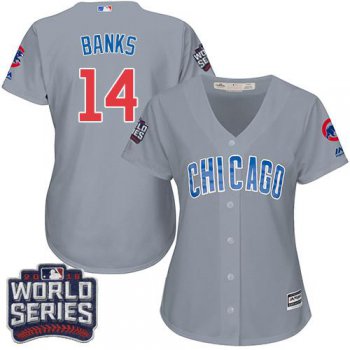 Cubs #14 Ernie Banks Grey Road 2016 World Series Bound Women's Stitched MLB Jersey