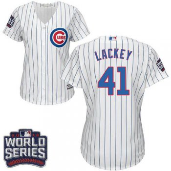 Cubs #41 John Lackey White(Blue Strip) Home 2016 World Series Bound Women's Stitched MLB Jersey