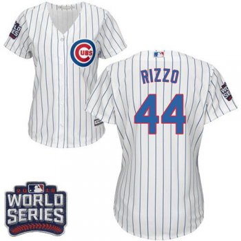 Cubs #44 Anthony Rizzo White(Blue Strip) Home 2016 World Series Bound Women's Stitched MLB Jersey