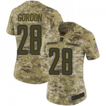 Nike Chargers #28 Melvin Gordon Camo Women's Stitched NFL Limited 2018 Salute to Service Jersey