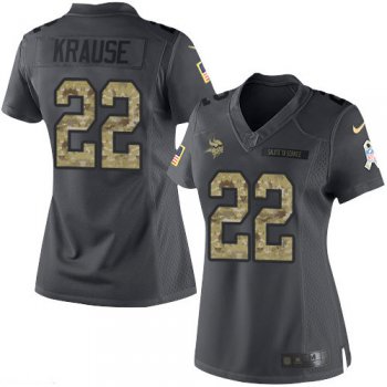 Women's Minnesota Vikings #22 Paul Krause Black Anthracite 2016 Salute To Service Stitched NFL Nike Limited Jersey