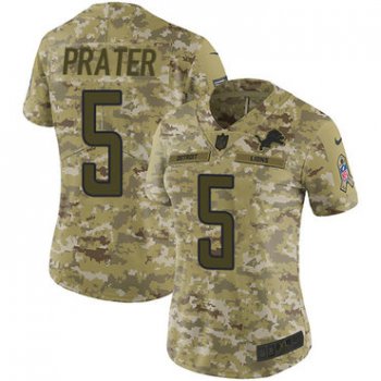 Nike Lions #5 Matt Prater Camo Women's Stitched NFL Limited 2018 Salute to Service Jersey