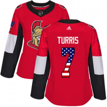 Adidas Senators #7 Kyle Turris Red Home Authentic USA Flag Women's Stitched NHL Jersey