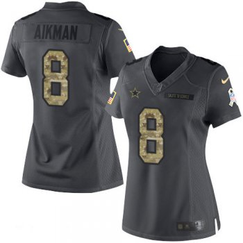 Women's Dallas Cowboys #8 Troy Aikman Black Anthracite 2016 Salute To Service Stitched NFL Nike Limited Jersey