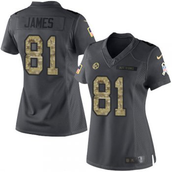 Women's Pittsburgh Steelers #81 Jesse James Black Anthracite 2016 Salute To Service Stitched NFL Nike Limited Jersey
