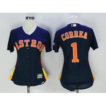 Women's Houston Astros #1 Carlos Correa Navy Blue Stitched MLB Majestic Cool Base Jersey