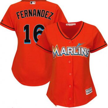 Women's Miami Marlins #16 Jose Fernandez Orange Stitched MLB Majestic Cool Base Jersey