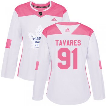 Adidas Maple Leafs #91 John Tavares White Pink Authentic Fashion Women's Stitched NHL Jersey