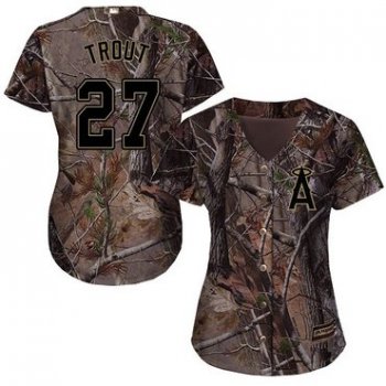 Angels #27 Mike Trout Camo Realtree Collection Cool Base Women's Stitched Baseball Jersey