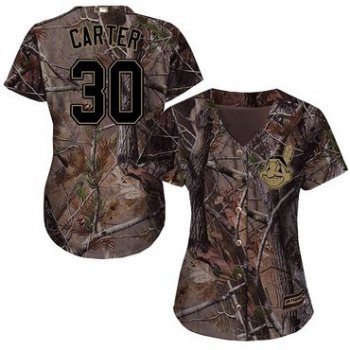 Cleveland Indians #30 Joe Carter Camo Realtree Collection Cool Base Women's Stitched Baseball Jersey