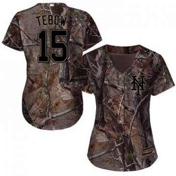 New York Mets #15 Tim Tebow Camo Realtree Collection Cool Base Women's Stitched Baseball Jersey