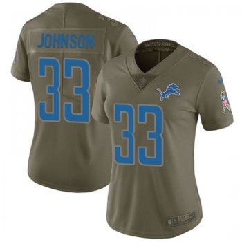 Nike Detroit Lions #33 Kerryon Johnson Olive Women's Stitched NFL Limited 2017 Salute to Service Jersey