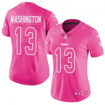Nike Pittsburgh Steelers #13 James Washington Pink Women's Stitched NFL Limited Rush Fashion Jersey