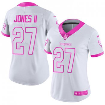 Nike Tampa Bay Buccaneers #27 Ronald Jones II White Pink Women's Stitched NFL Limited Rush Fashion Jersey