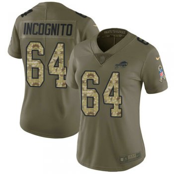 Women Nike Bills #64 Richie Incognito Olive Camo Stitched NFL Limited 2017 Salute to Service Jersey