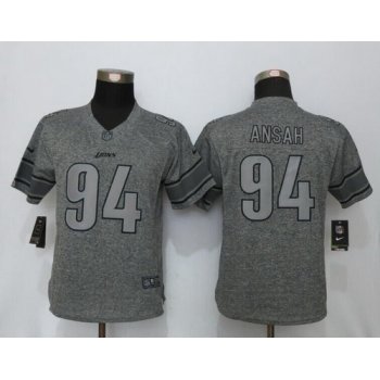 Women's Detroit Lions #94 Ziggy Ansah Gray Gridiron Stitched NFL Nike Limited Jersey